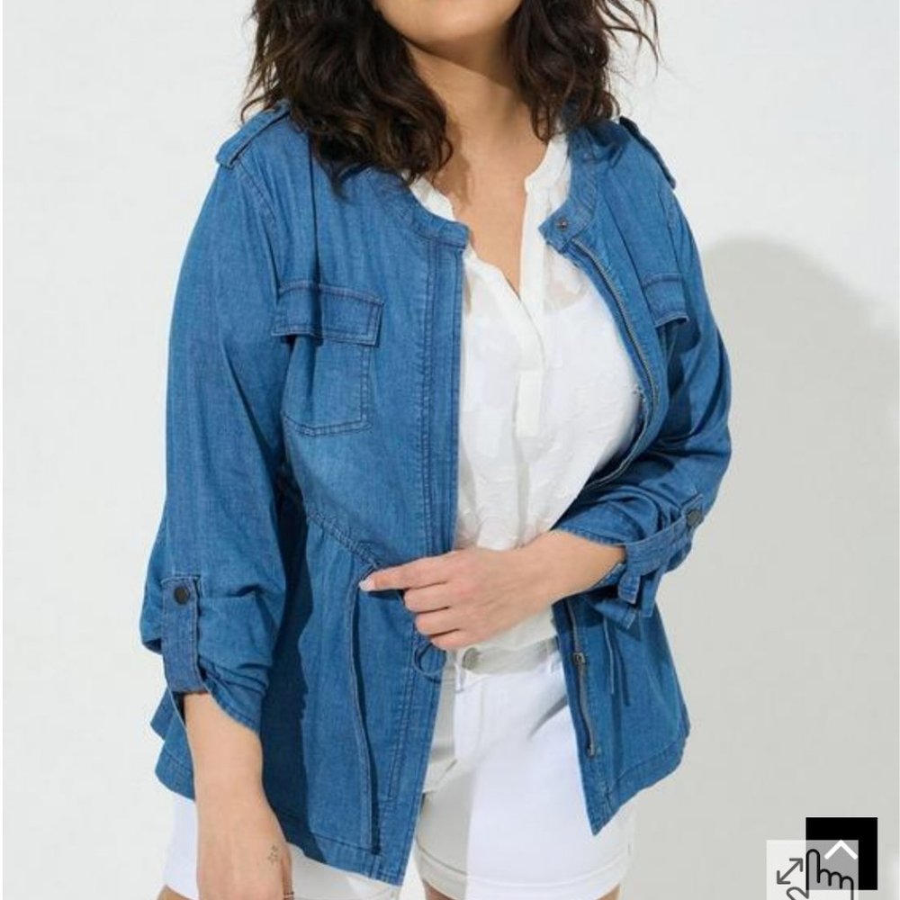 Chambray Tie Waist Utility Jacket